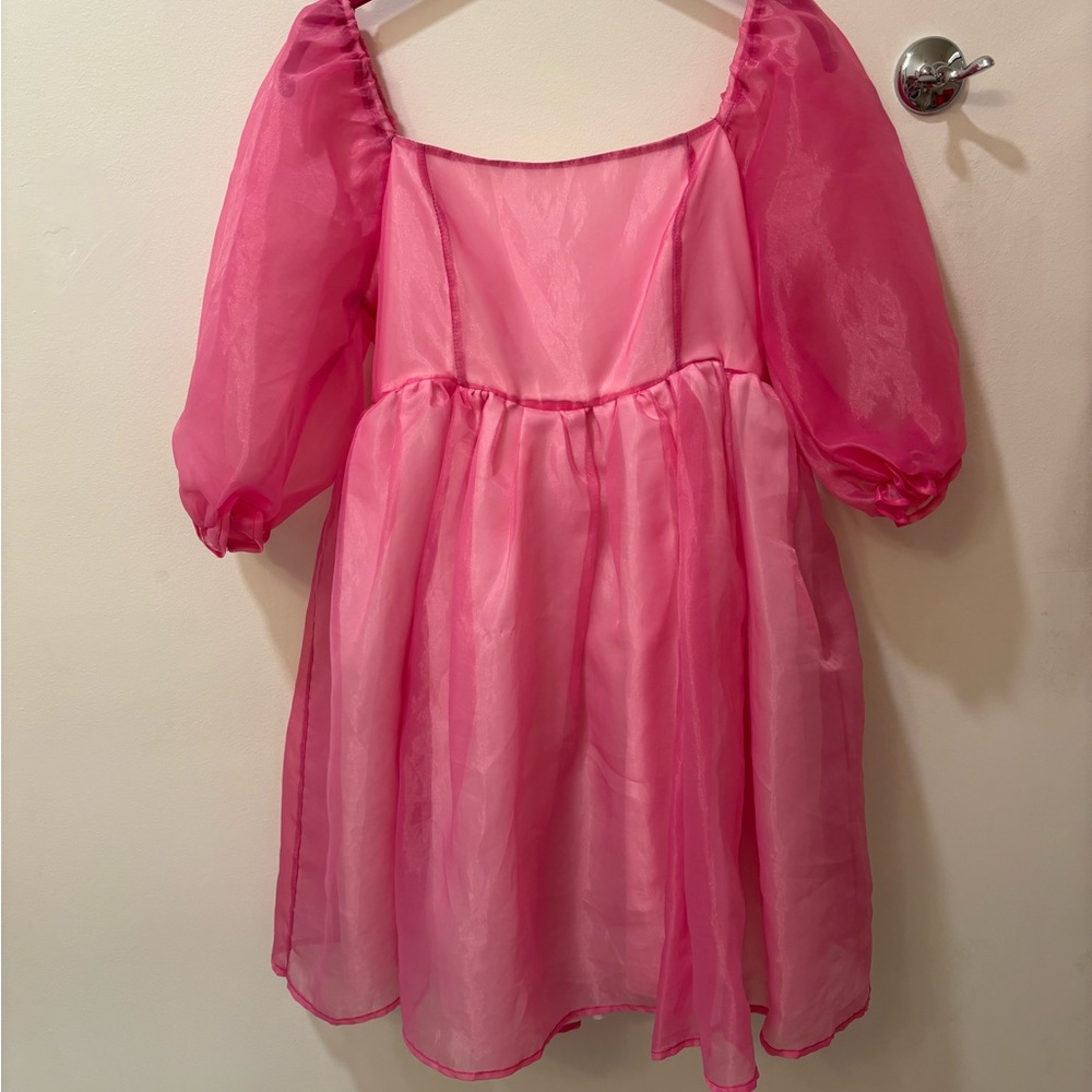 Pink Puff Sleeve Mini Dress
